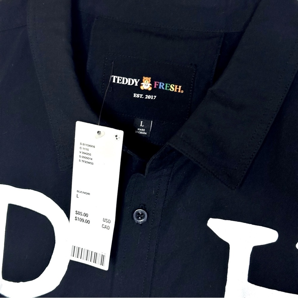 Send Help Teddy Fresh button up shirt size L mens unisex blink twice limited TF - Picture 3 of 6
